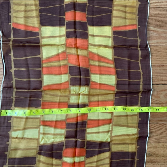 Vintage Brown Yellow Gold and Orange Geometric Vintage Scarf Hand Rolled - Picture 2 of 4